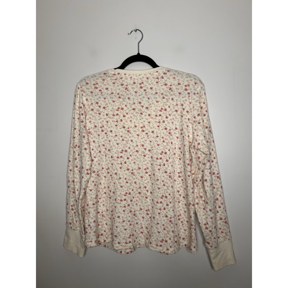 L.L. Bean Women's Cream Floral Thermal Button Henley Top Shirt Size Large - Picture 6 of 8